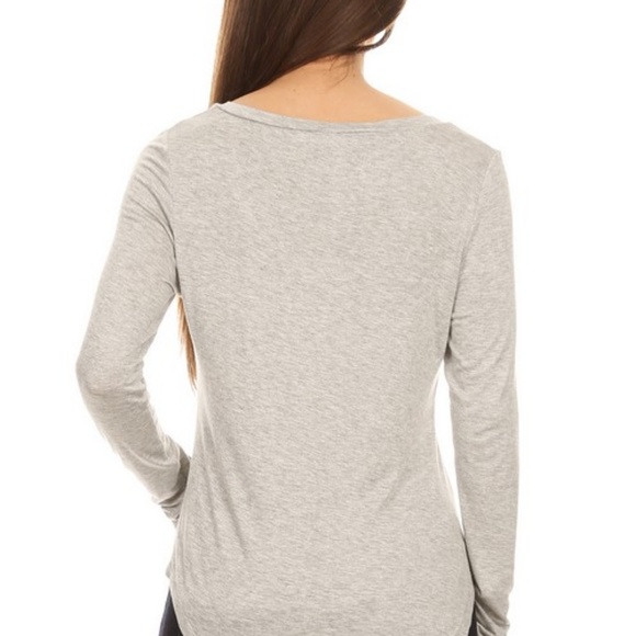 Heather Gray Rayon Blend Solid V Neck Tee Top - Picture 3 of 4